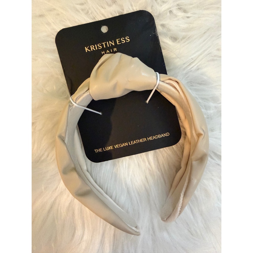 Kristin Ess The Luxe Vegan Leather Headband Cream Beige Top Knot Hair Accessory